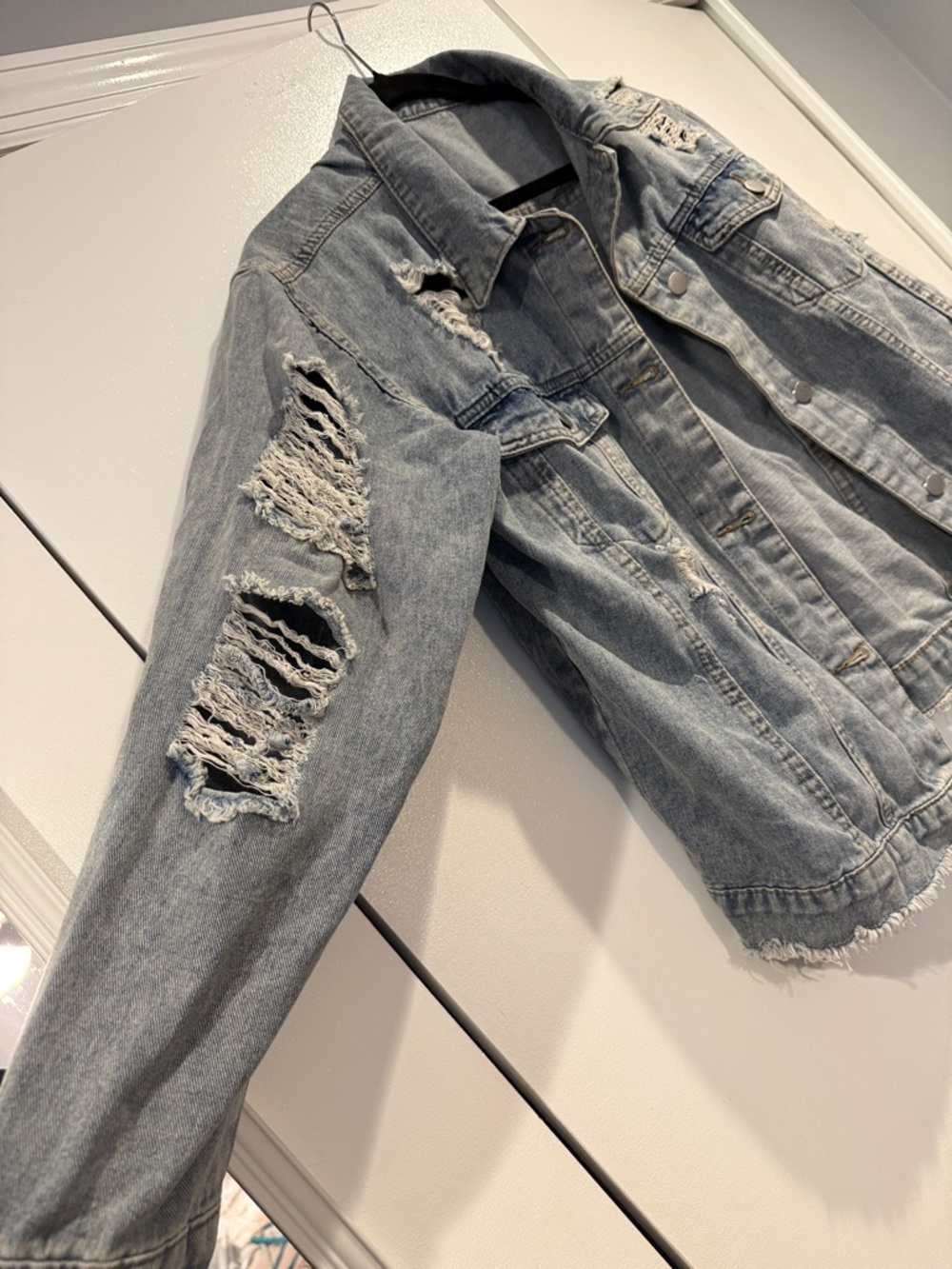 Light Blue Distressed Denim Jacket - Picture 2 of 3